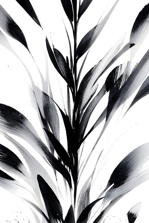 A black and white image of a plant