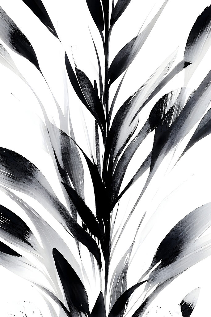 A black and white image of a plant