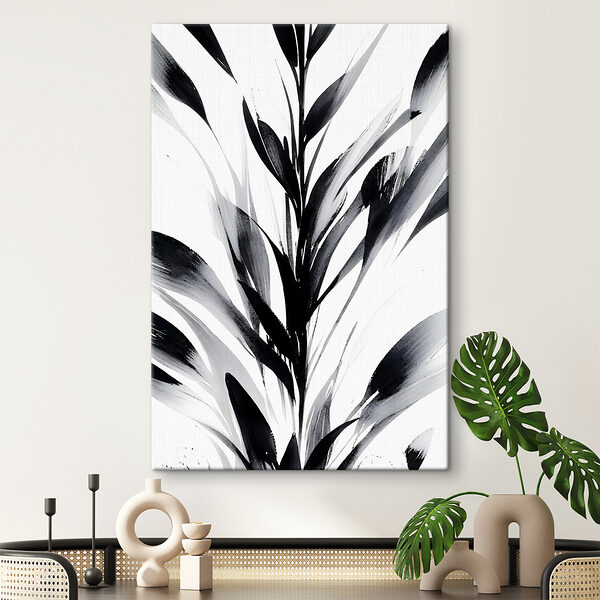 A black and white image of a plant