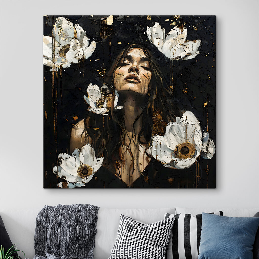 A woman with long hair and white flowers A woman with long hair and white flowers