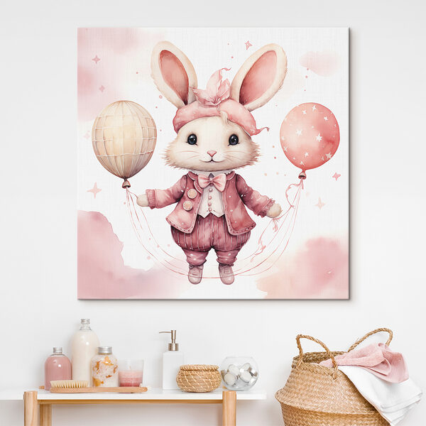 Cuadros Una acuarela de un conejo con globos (SKU: s39021) Cuadros Cuadros Una acuarela de un conejo con globos (SKU: s39021)