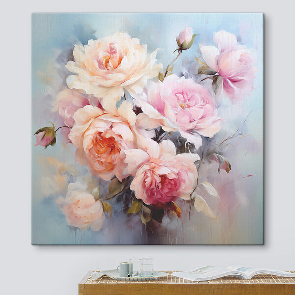 Cuadros Un cuadro de flores sobre fondo azul