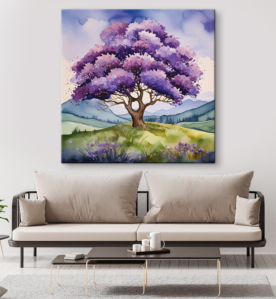 A watercolor of a tree in a field A watercolor of a tree in a field