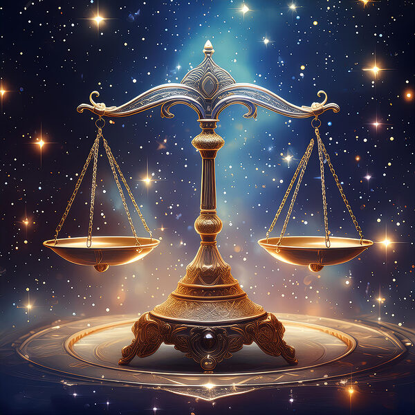 Scales of justice in starlit sky