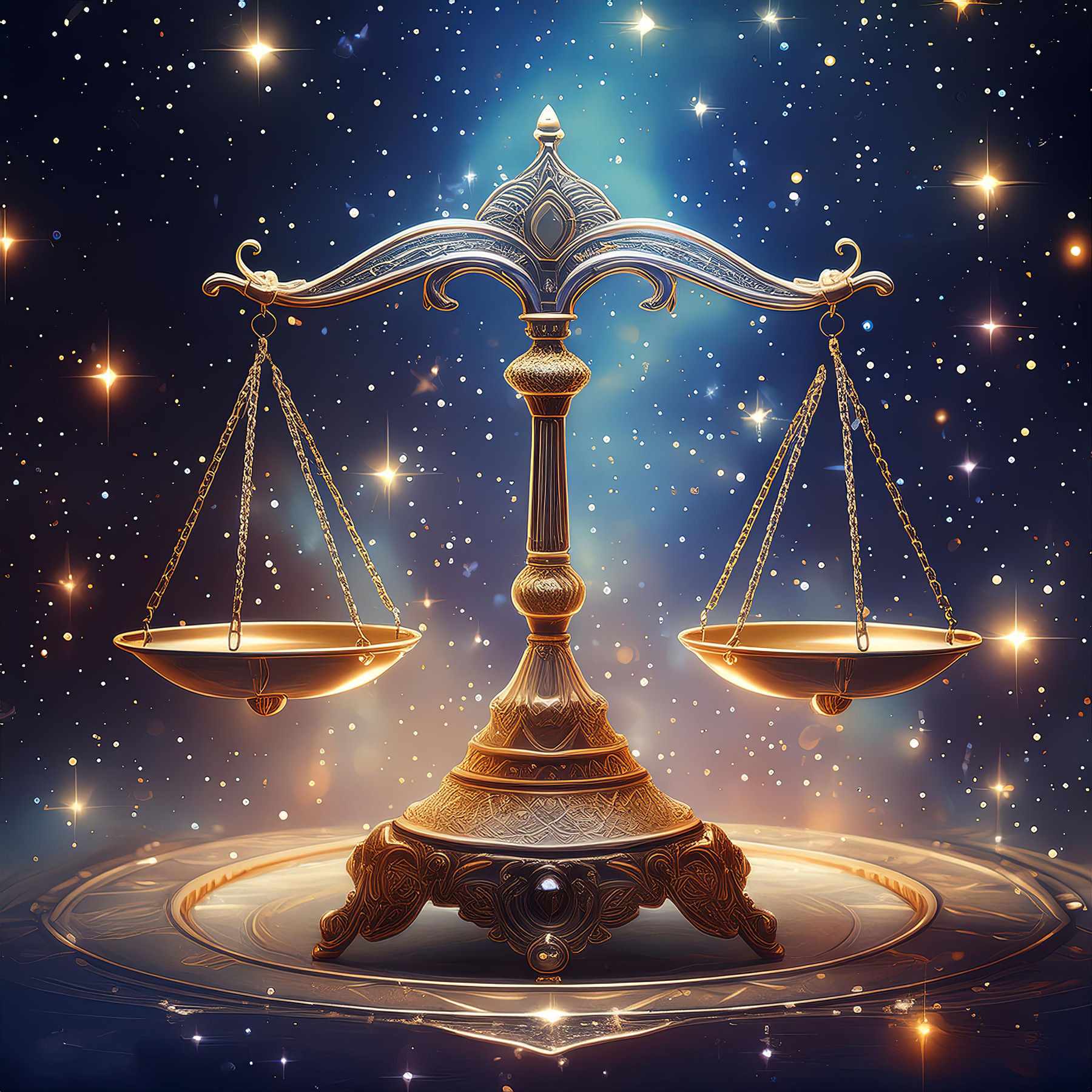 Scales of justice in starlit sky