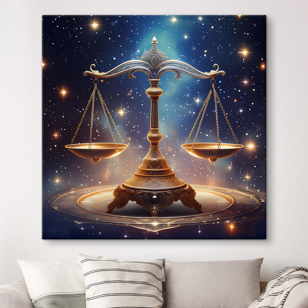 Scales of justice in starlit sky