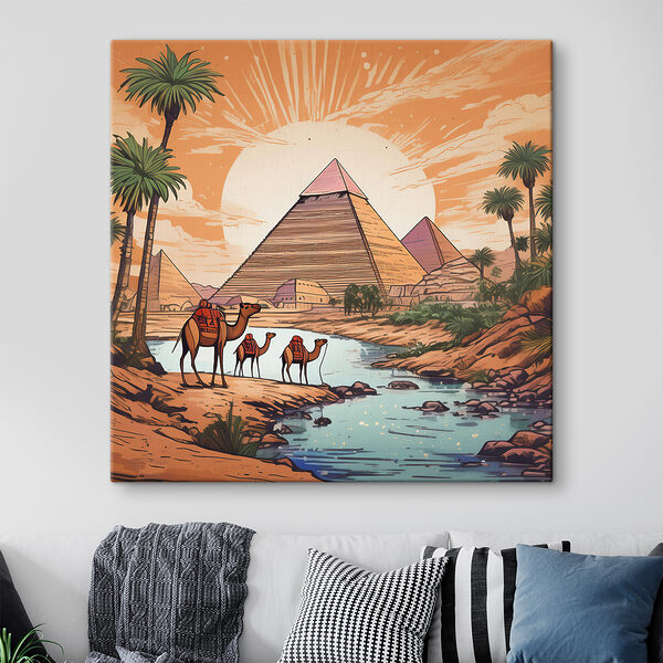 A group of camels standing near a river A group of camels standing near a river