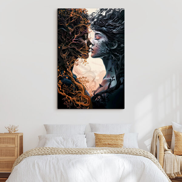 A woman with long hair and a tree
