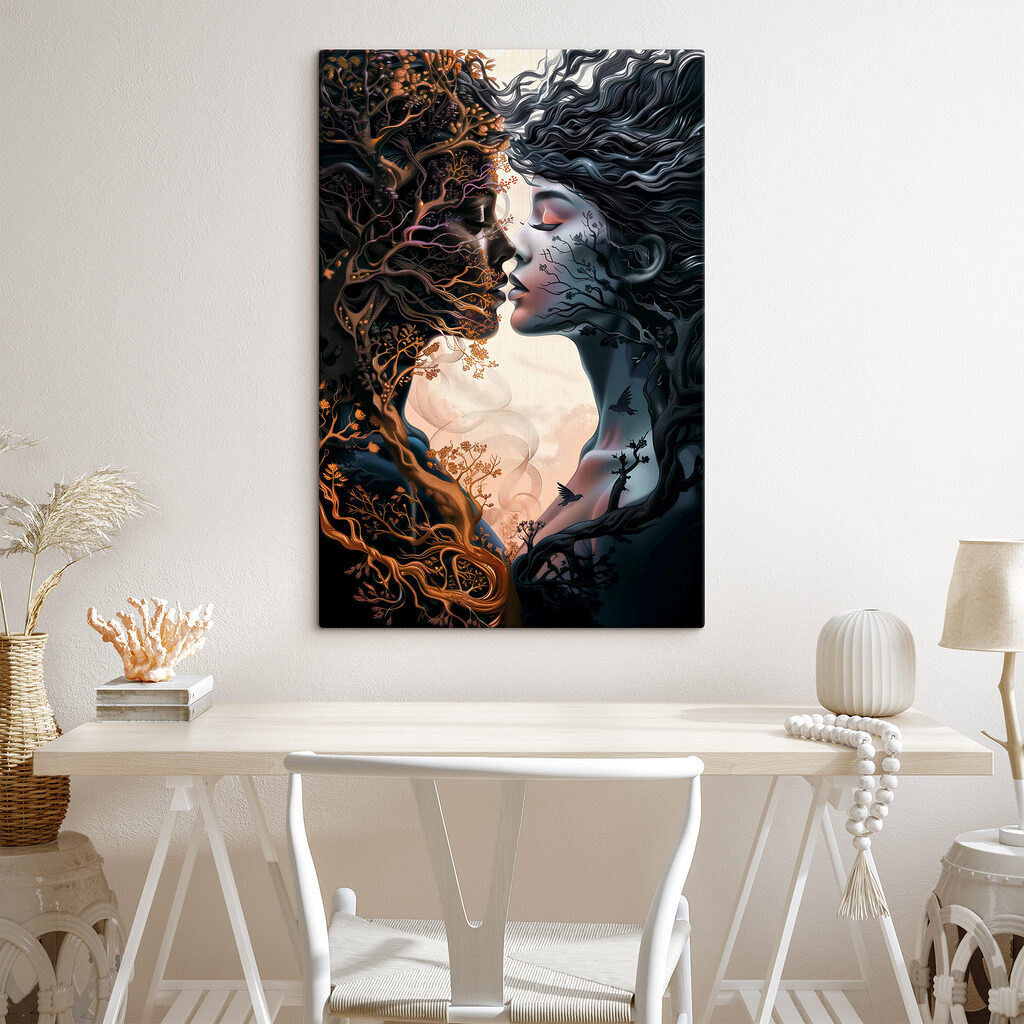 A woman with long hair and a tree