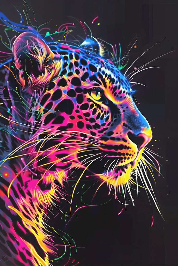 A colorful leopard with black background