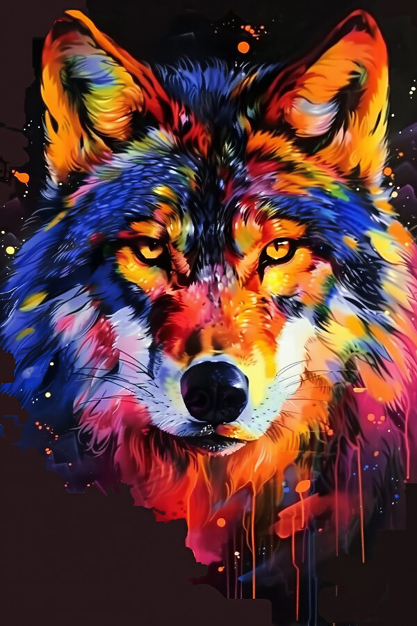 A colorful wolf with paint splashes A colorful wolf with paint splashes