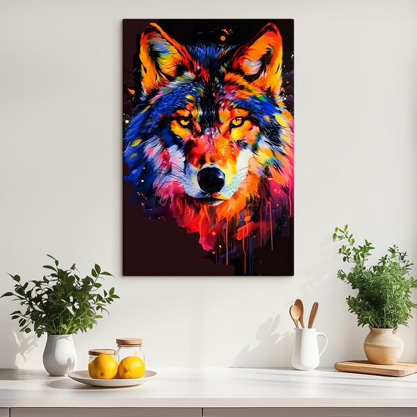 Cuadros Un lobo colorido con salpicaduras de pintura (SKU: s39039) Cuadros Cuadros Un lobo colorido con salpicaduras de pintura (SKU: s39039)