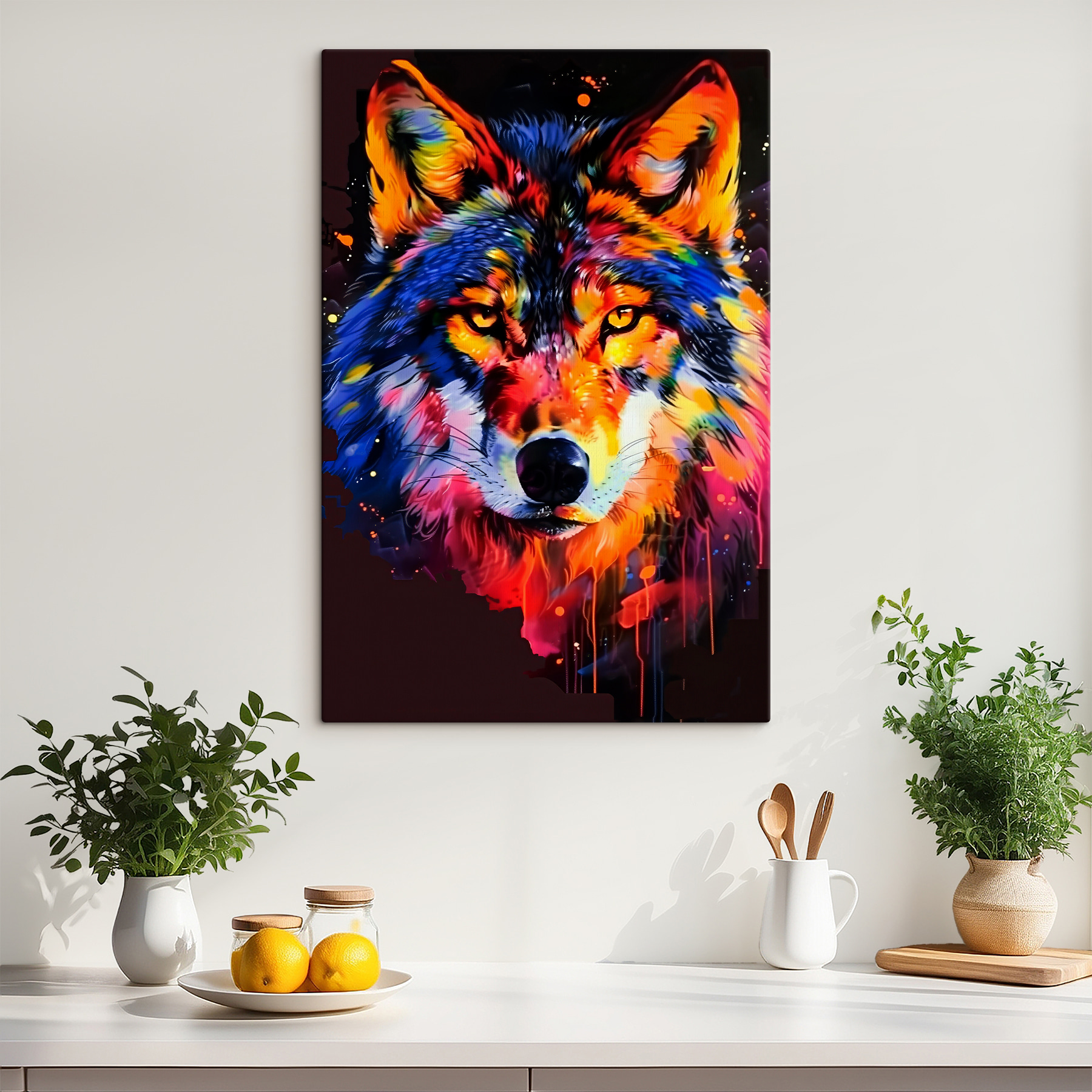 A colorful wolf with paint splashes A colorful wolf with paint splashes