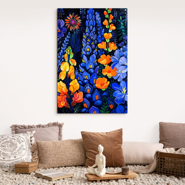 A colorful flowers on a black background