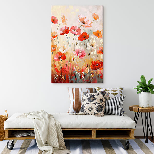 A painting of flowers on a wall