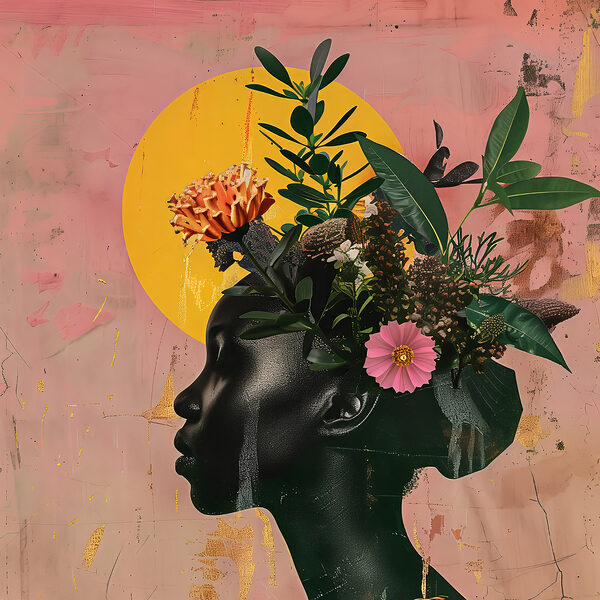 A woman with flowers on her head