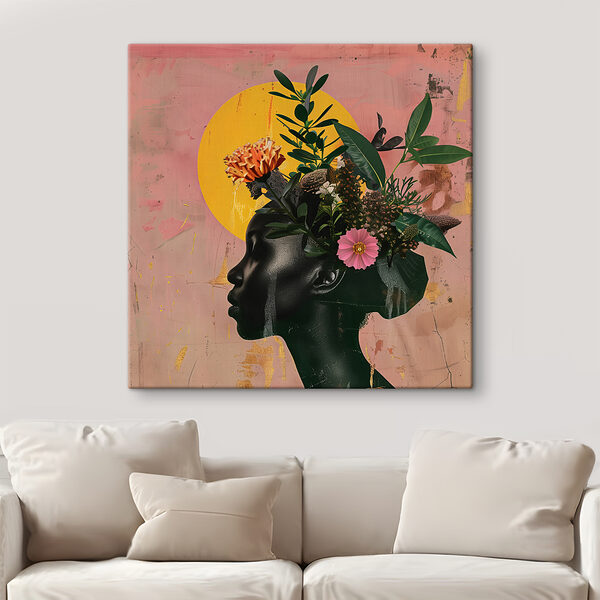 A woman with flowers on her head