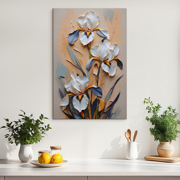 Cuadros Cuadros Un cuadro de flores blancas y hojas azules (SKU: s38985)