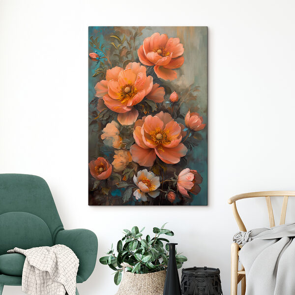 Cuadros Un cuadro de flores sobre fondo azul