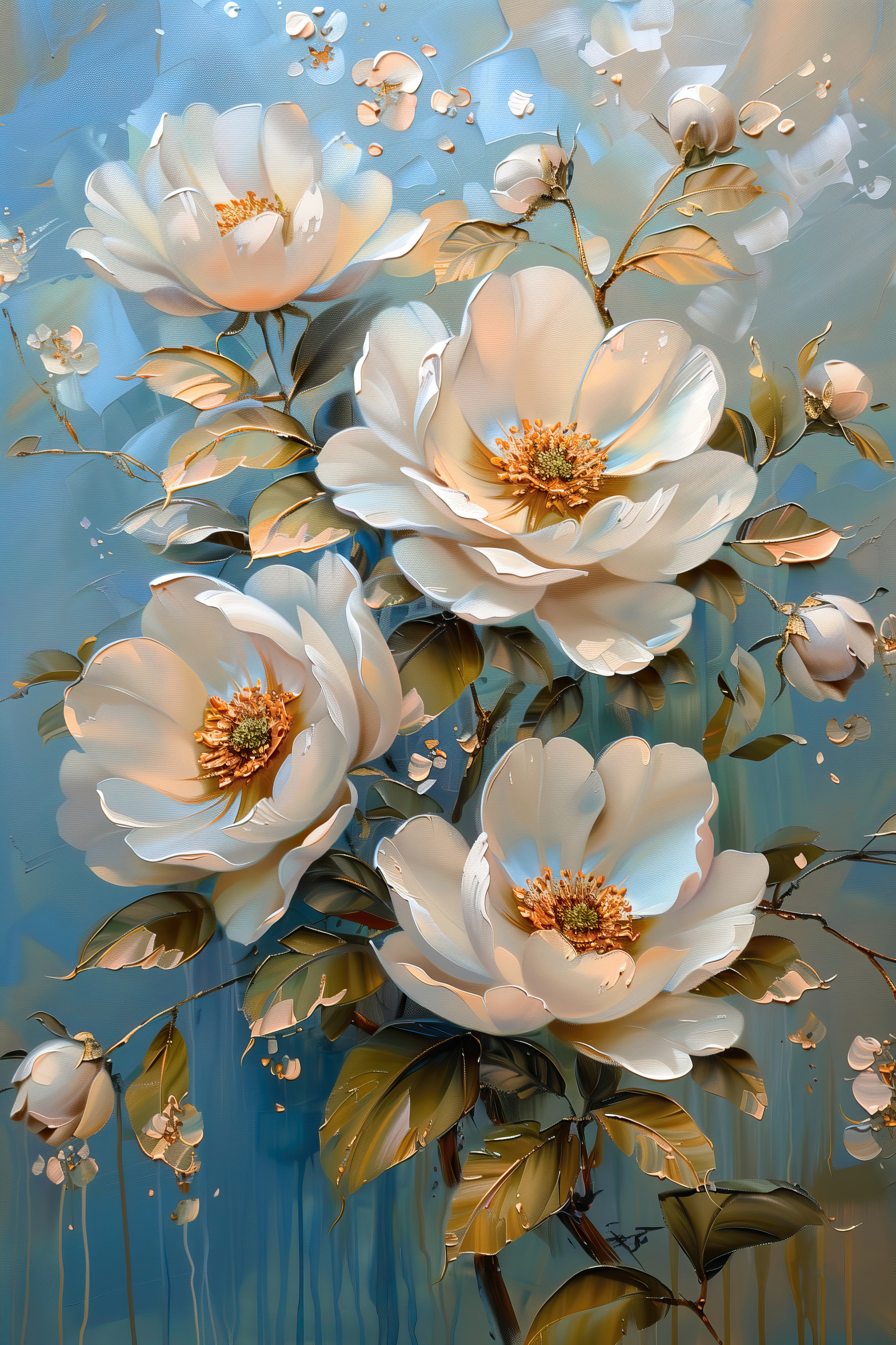 A painting of white flowers A painting of white flowers