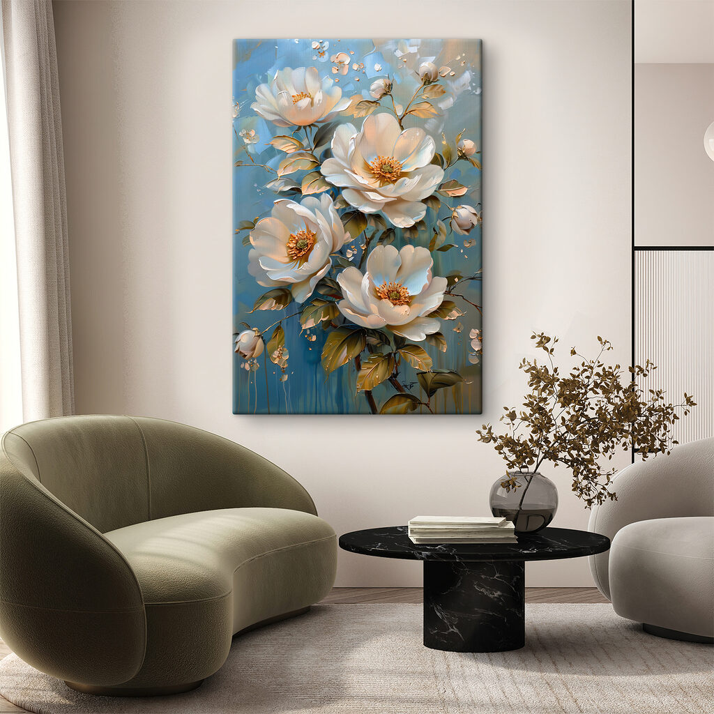 A painting of white flowers A painting of white flowers