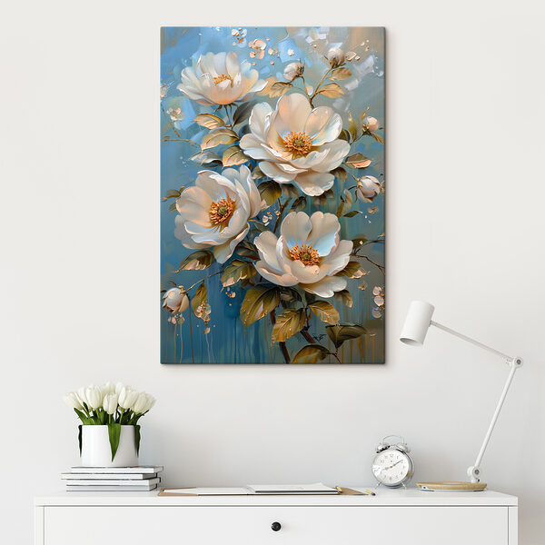 A painting of white flowers A painting of white flowers