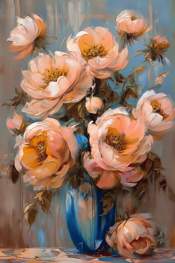 A painting of flowers in a vase A painting of flowers in a vase