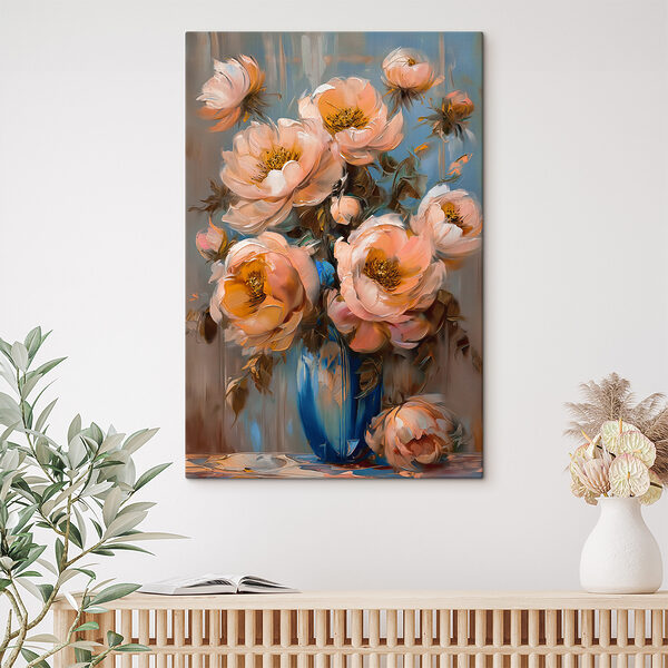 A painting of flowers in a vase A painting of flowers in a vase