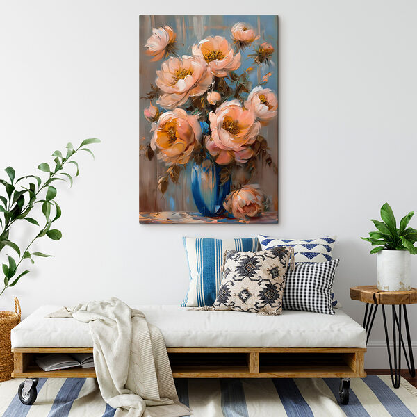 A painting of flowers in a vase A painting of flowers in a vase