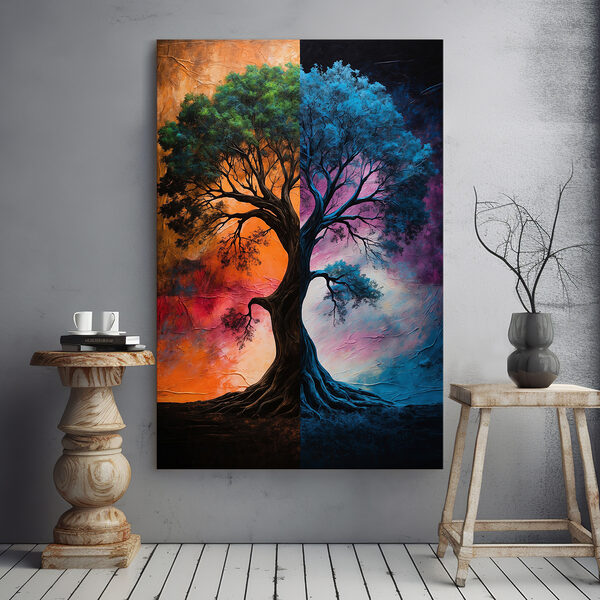 Cuadros Un árbol con un fondo colorido