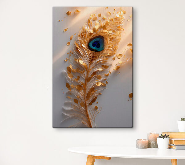 Peacock feather with vibrant accents