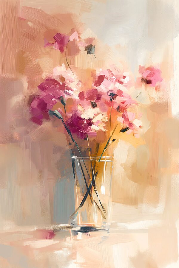 A painting of flowers in a glass vase