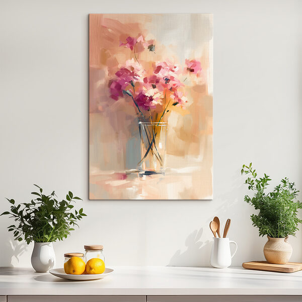 A painting of flowers in a glass vase