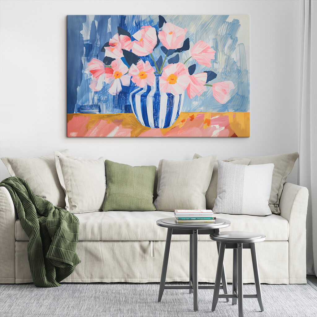 A painting of flowers in a vase