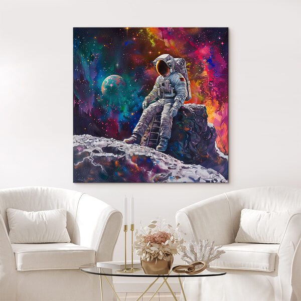 Cuadros Cuadros Un astronauta sentado sobre una roca en el espacio (SKU: s39076)