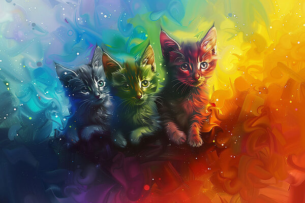 A group of kittens in rainbow colors A group of kittens in rainbow colors