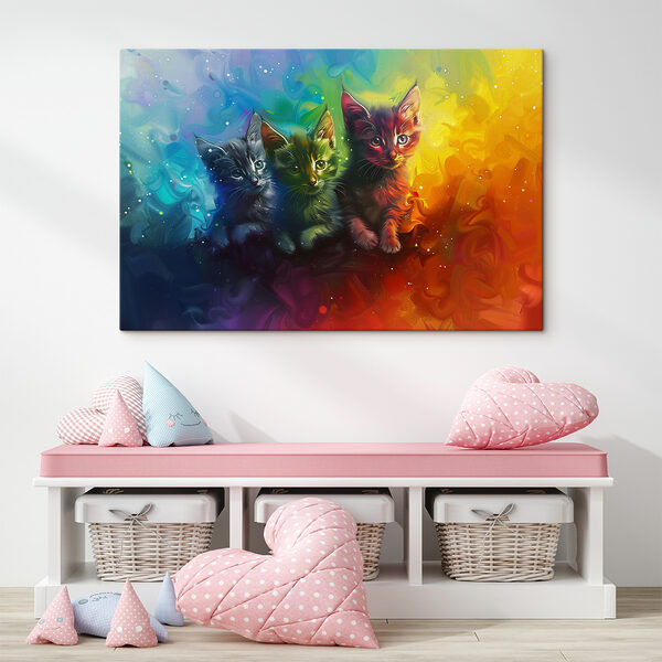 A group of kittens in rainbow colors A group of kittens in rainbow colors