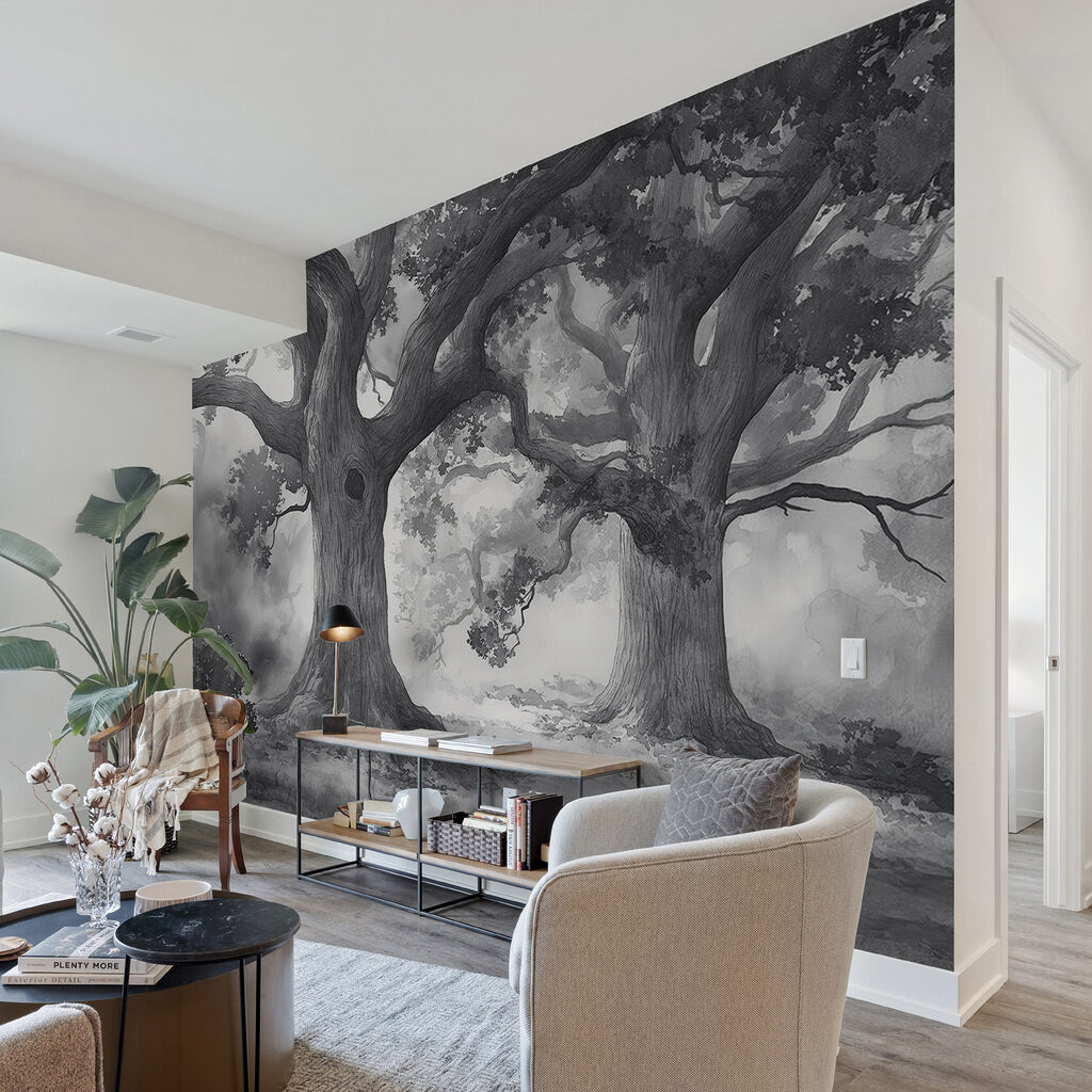 A group of trees with many branches