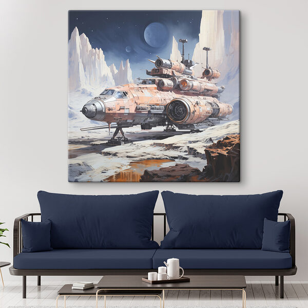 A space ship on a rocky surface