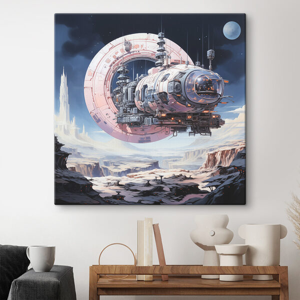 Cuadros Una nave espacial sobrevolando un cañón