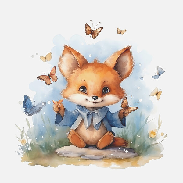 A fox with butterflies around it