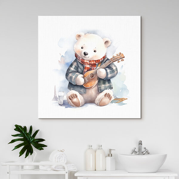 A watercolor of a teddy bear playing a guitar A watercolor of a teddy bear playing a guitar
