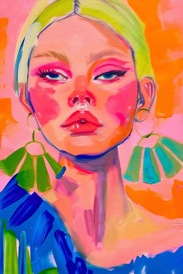 A painting of a woman with earrings