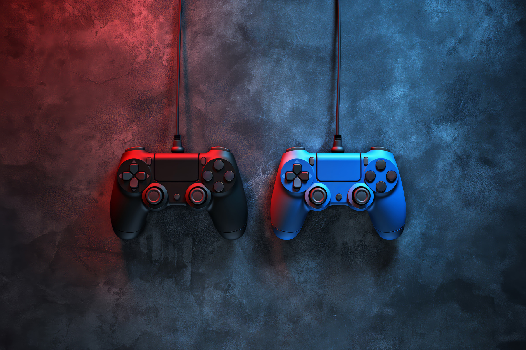 A blue and red video game controllers A blue and red video game controllers