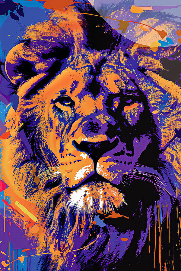 A lion with a colorful background