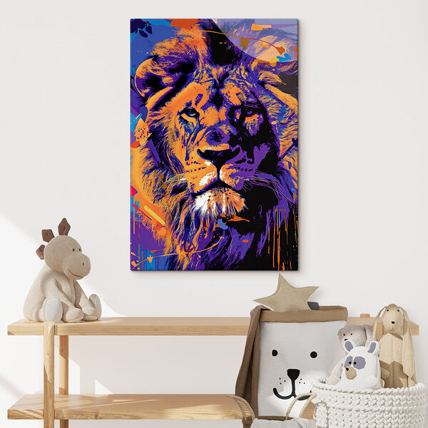 Cuadros Un león con un fondo colorido