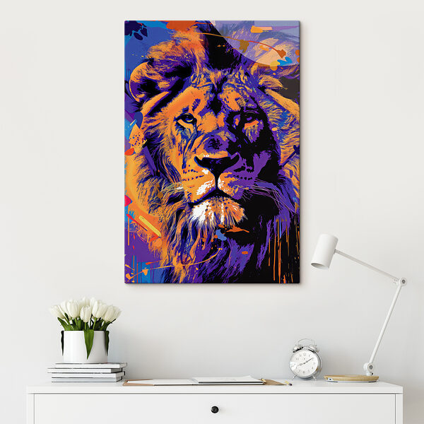 A lion with a colorful background