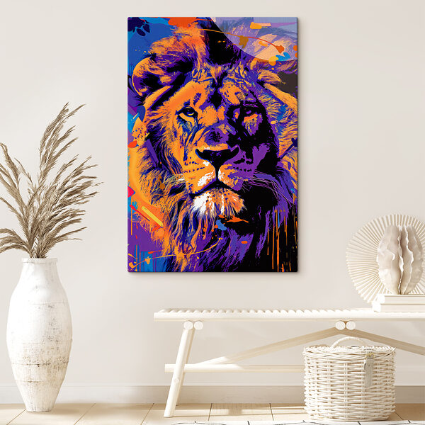 A lion with a colorful background