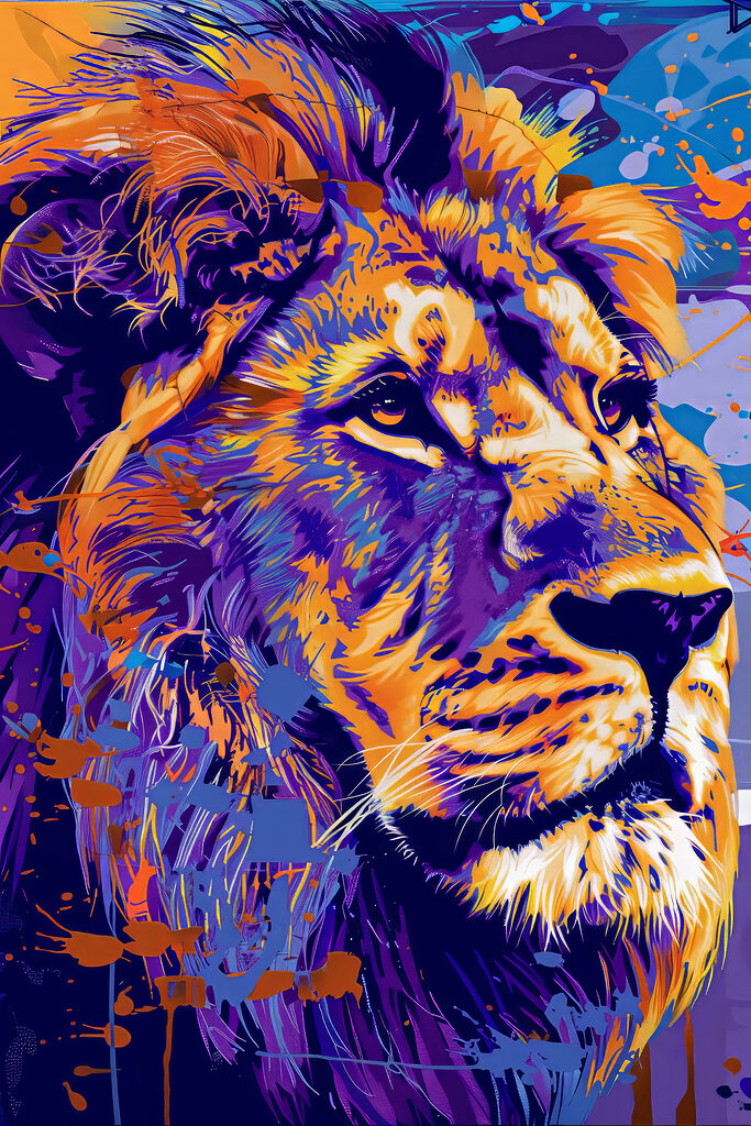 A lion with colorful spots