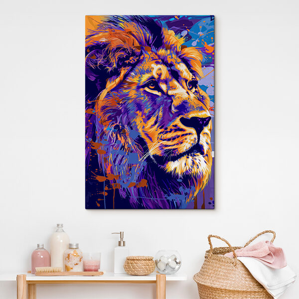 A lion with colorful spots